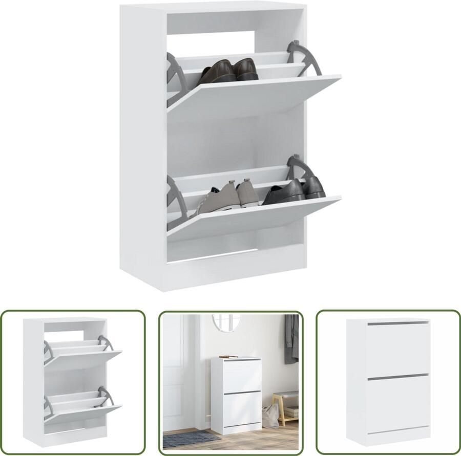 The Living Store Schoenenkast 60x34x96 5 cm bewerkt hout wit Schoenenkast Schoenenopbergkast Compact Smal Klein