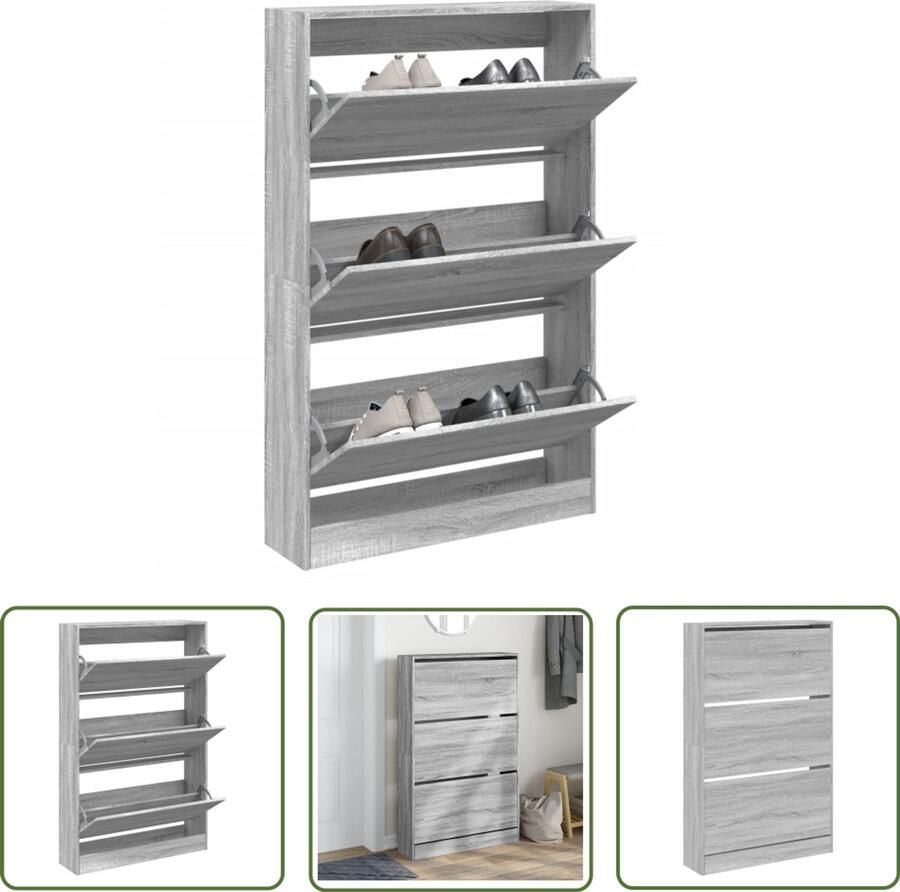 The Living Store Schoenenkast 80x21x125 5 cm bewerkt hout grijs sonoma eiken Schoenenkast Schoenenopbergkast Compact Design Grijze Schoenenkast Houten Schoenenkast