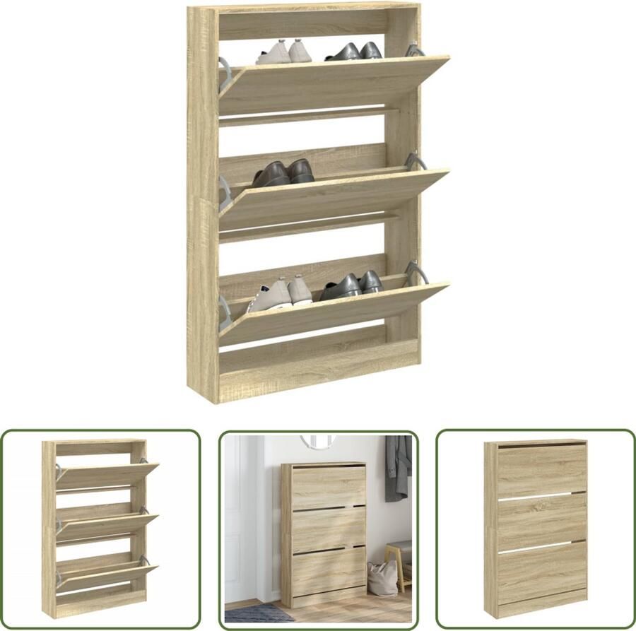 The Living Store Schoenenkast 80x21x125 5 cm bewerkt hout sonoma eikenkleurig Schoenenkast Schoenenopbergkast Houten Schoenenkast Bruine Schoenenkast Compact Design