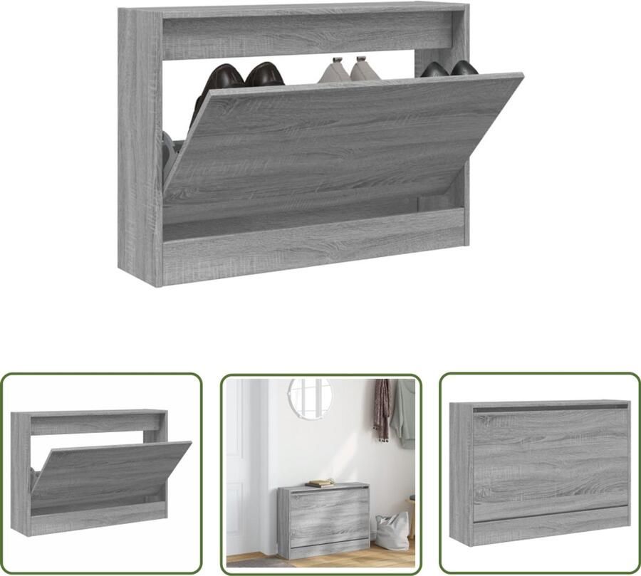The Living Store Schoenenkast 80x21x57 cm bewerkt hout grijs sonoma eikenkleur Schoenenkast Schoenenopbergkast Grijze Kast Houten Kast Compact Kastje
