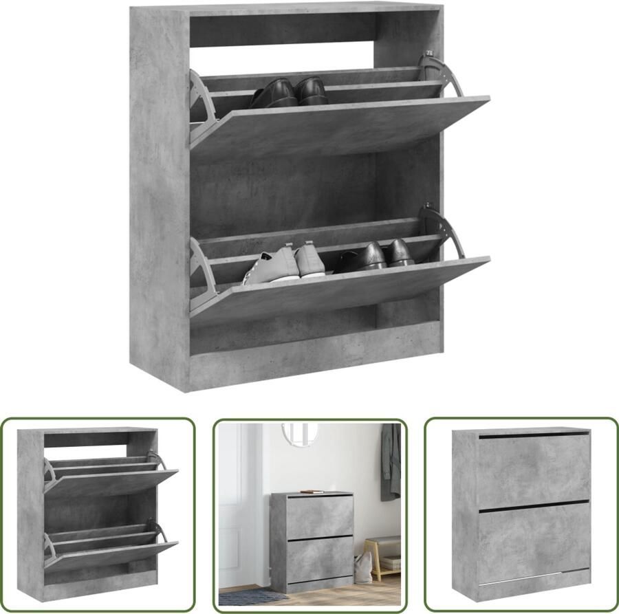 The Living Store Schoenenkast 80x34x96 5 cm bewerkt hout betongrijs Schoenenkast Schoenenopbergkast Bergruimte Compact Design Grijze Schoenenkast