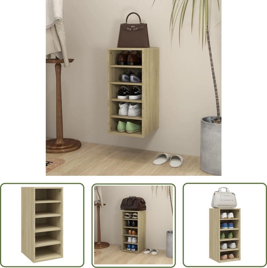 The Living Store Schoenenkast Opbergsysteem 31.5 x 35 x 70 cm Sonoma Eiken Spaanplaat Schoenenkast Schoenenopbergruimte Houten Schoenenkast Bruine Schoenenkast Sonomakleur - Foto 2