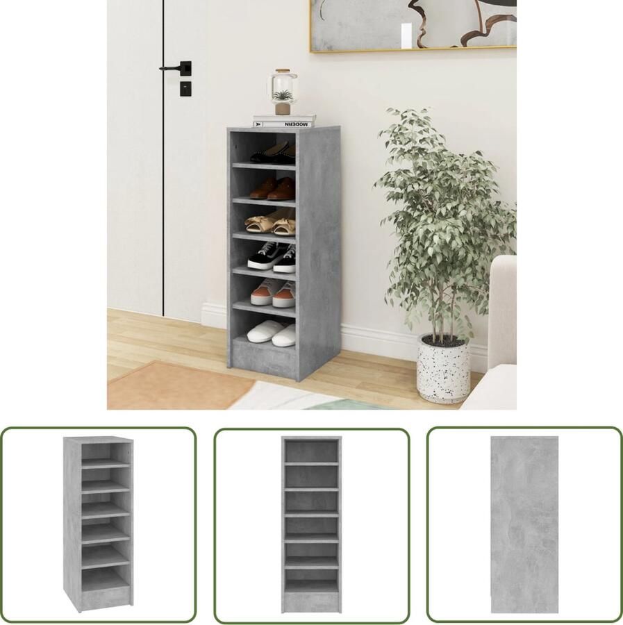 The Living Store Schoenenkast Timeless s Schoenenopberger 6 vakken Betongrijs 31.5 x 35 x 90 cm Schoenenkast Schoenenopbergt Organisatie Kast Inbouwkast Entree Meubilair - Foto 2