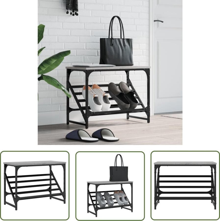 The Living Store Schoenenrek Klassiek Schoenenopberger 60x30x45cm Grijs Sonoma Eiken Schoenenrek Schoenenopbergt Kast Schoeisel Organisatie Schoenen Inloopkast Accessoires