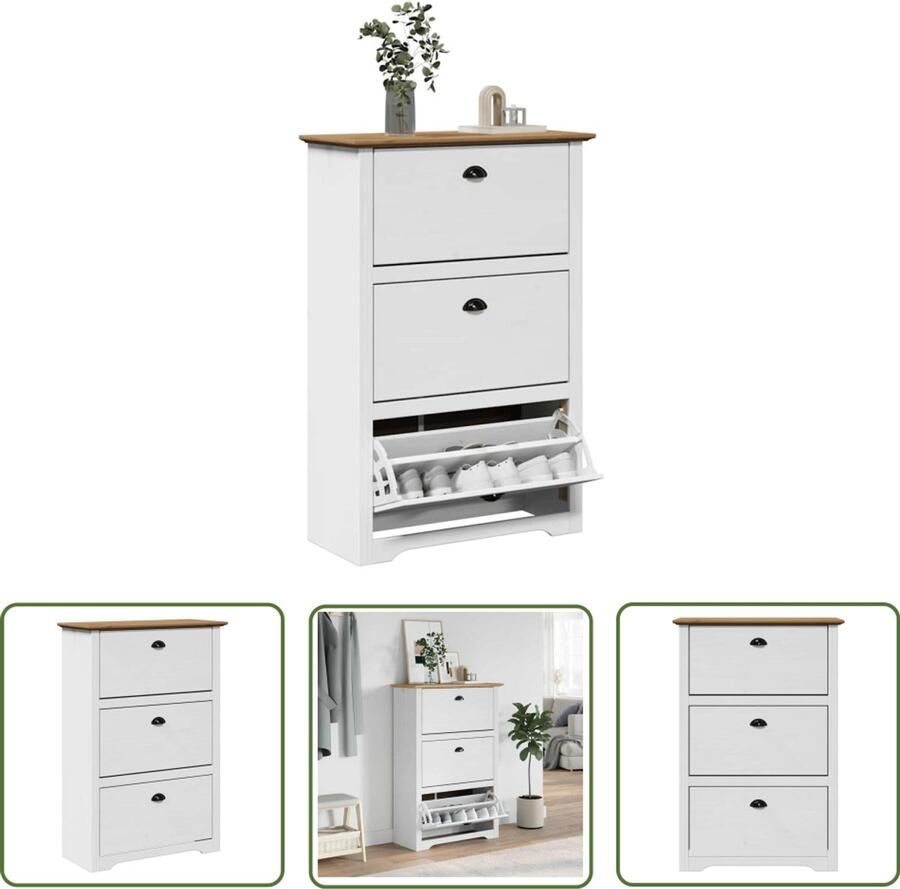 VidaXL Schoenenopbergt Schoenenrek BODO 80x35x118 cm wit en bruin Houten Schoenenkast Garderobe Kast Entree Furniture