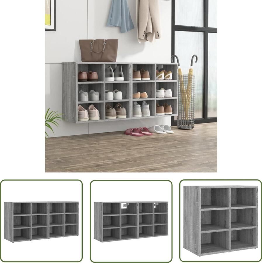 The Living Store Schoenenkasten 2 st 52 5x30x50 cm grijs sonoma eikenkleurig Schoenenkast Schoenenopslag Houten Kast Grijze Kast Hangende Schoenenkast - Foto 2