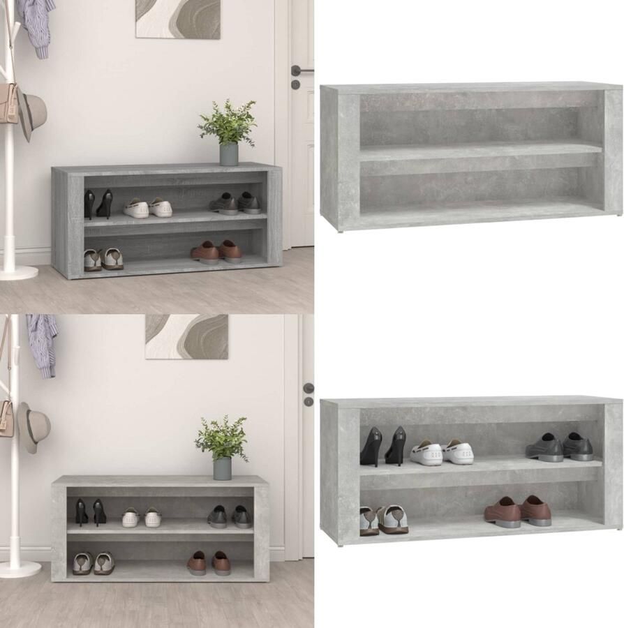 VidaXL Schoenenrek 100x35x45 cm bewerkt hout betongrijs Schoenenrek Schoenenrekken Opbergrek Voor Schoenen Schoenenstellage