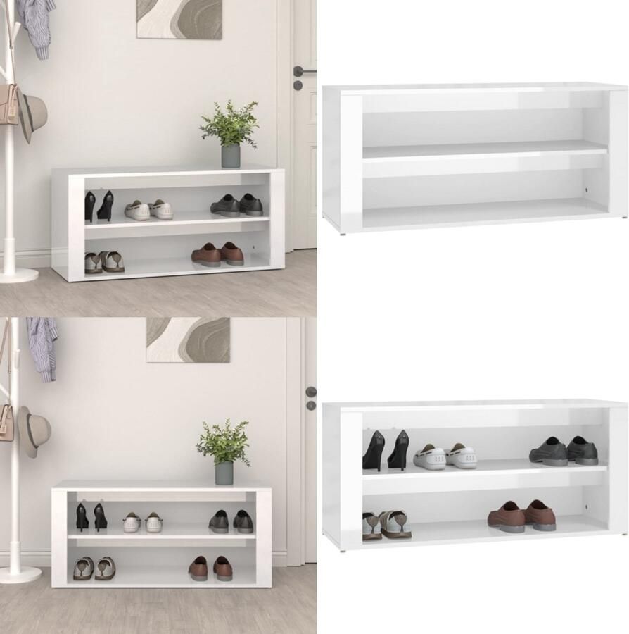 VidaXL Schoenenrek 100x35x45 cm bewerkt hout hoogglans wit Schoenenrek Schoenenrekken Opbergrek Voor Schoenen Schoenenstellage