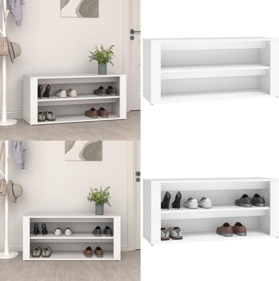 VidaXL -Schoenenrek-100x35x45-cm-bewerkt-hout-wit Schoenenrek Schoenenrekken Opbergrek Voor Schoenen Schoenenstellage