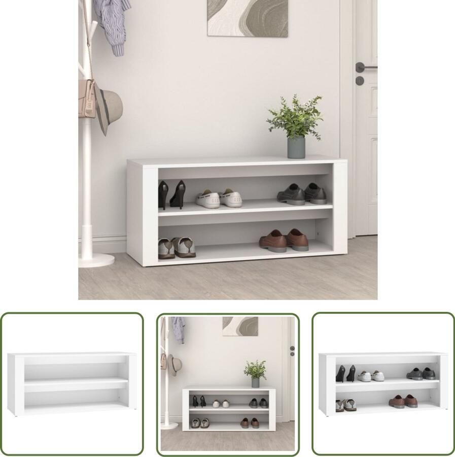 VidaXL Schoenenrek 100x35x45 cm Bewerkt hout Wit Schoenenrek Schoenuitlegger Bergruimte Houten Schoenenkast Witte Schoenenkast Opslagruimte Entree Meubilair Woonkamer Meubilair Slaapkamer Meubilair