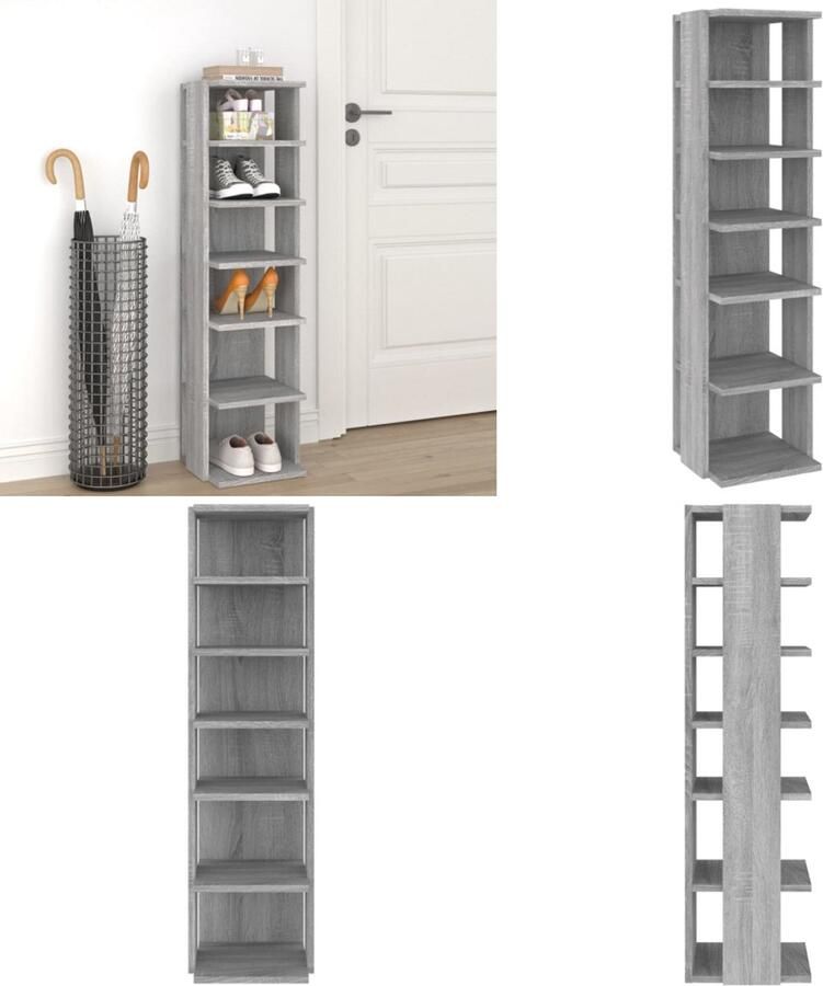 VidaXL Schoenenrek 27 5x27x102 cm bewerkt hout grijs sonoma Schoenenrek Schoenenrekken Opbergrek Voor Schoenen Schoenenstellage