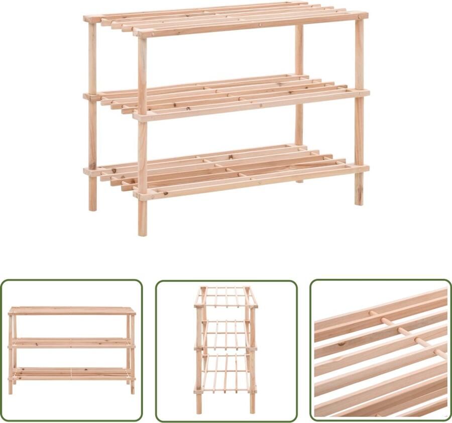 VidaXL Schoenenrek 3-laags Massief vurenhout Houten Schoenenrek Schoenen Kast Schoenen Organisatie Entree Meubilair Vloerschoenen Organizer Schoenuitlegger Sapienhout Beige Kleuren Compact Design