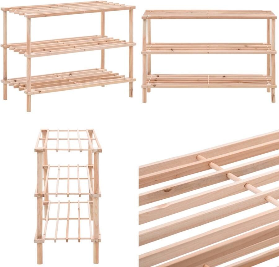 VidaXL Schoenenrek 3-laags massief vurenhout Schoenenrek Schoenenrekken Schoenenkast Schoenen Kast