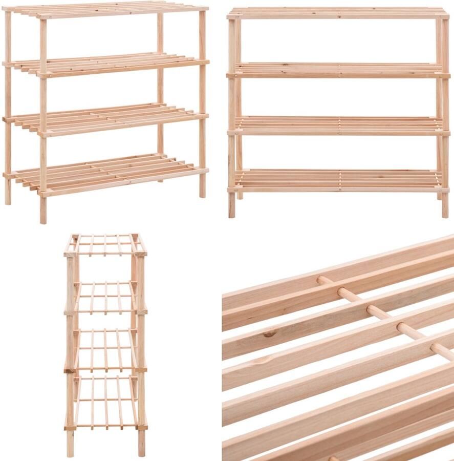 VidaXL Schoenenrek 4-laags massief vurenhout Schoenenrek Schoenenrekken Schoenenkast Schoenen Kast