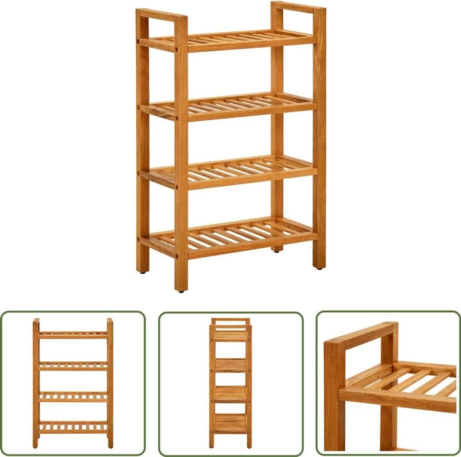 VidaXL Schoenenrek 4 schappen Massief eikenhout Schoenenrek Eikenhouten Schoenenrek Schoenenkast Vintage Schoenenkast Landelijke Schoenenkast Ruime Schoenenkast Organisator Schoenen Schoenuitleg