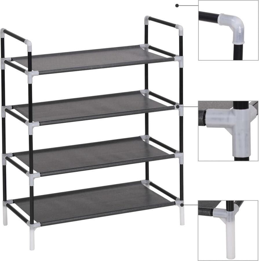 The Living Store Schoenenrek Zwart 60 x 29 x 67 cm Milieuvriendelijk Eenvoudig te monteren Schoenenrek Schoenuitlegger Schoenen Organisatie Bergruimte Entree Meubilair - Foto 3