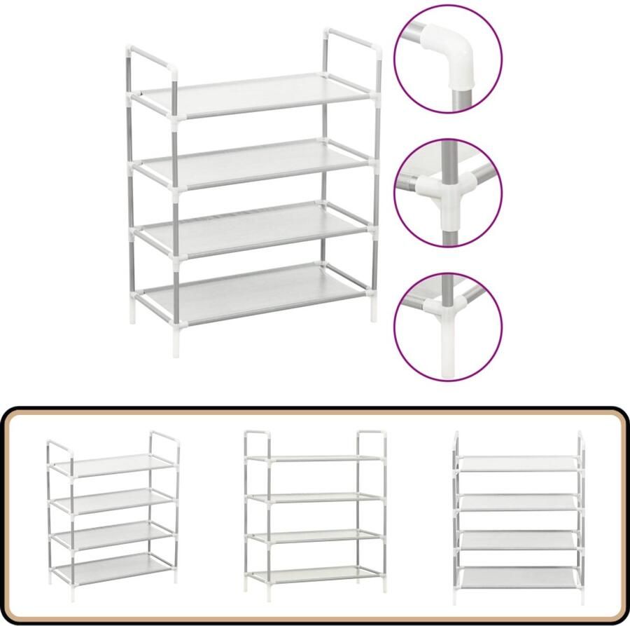 VidaXL Schoenenrek 4 Schappen Metaal Zilver Minimalistisch Schoenenrek Schoenenopbergruimte Schoenenkast Schoenuitlegger Interieurdecoratie