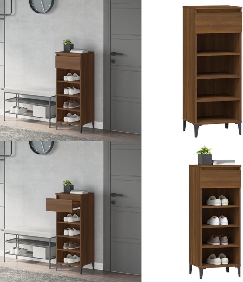 VidaXL Schoenenrek 40x36x105 cm bewerkt hout bruin eikenkleur Schoenenrek Schoenenrekken Opbergrek Voor Schoenen Schoenenopbergkast