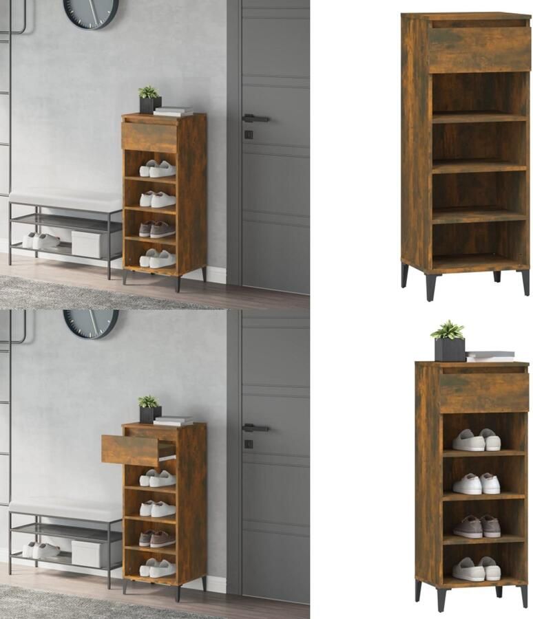 VidaXL Schoenenrek 40x36x105 cm bewerkt hout gerookt eikenkleurig Schoenenrek Schoenenrekken Opbergrek Voor Schoenen Schoenenopbergkast