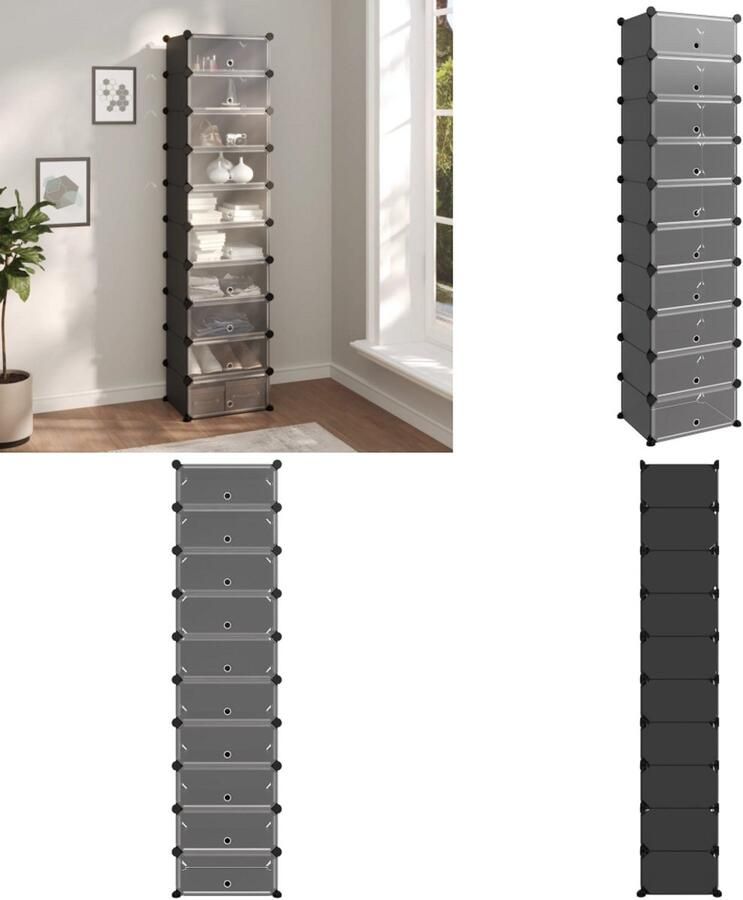 VidaXL Schoenenrek 44x32x174 cm polypropeen zwart Schoenenrek Schoenenrekken Opbergrek Voor Schoenen Schoenenstellage