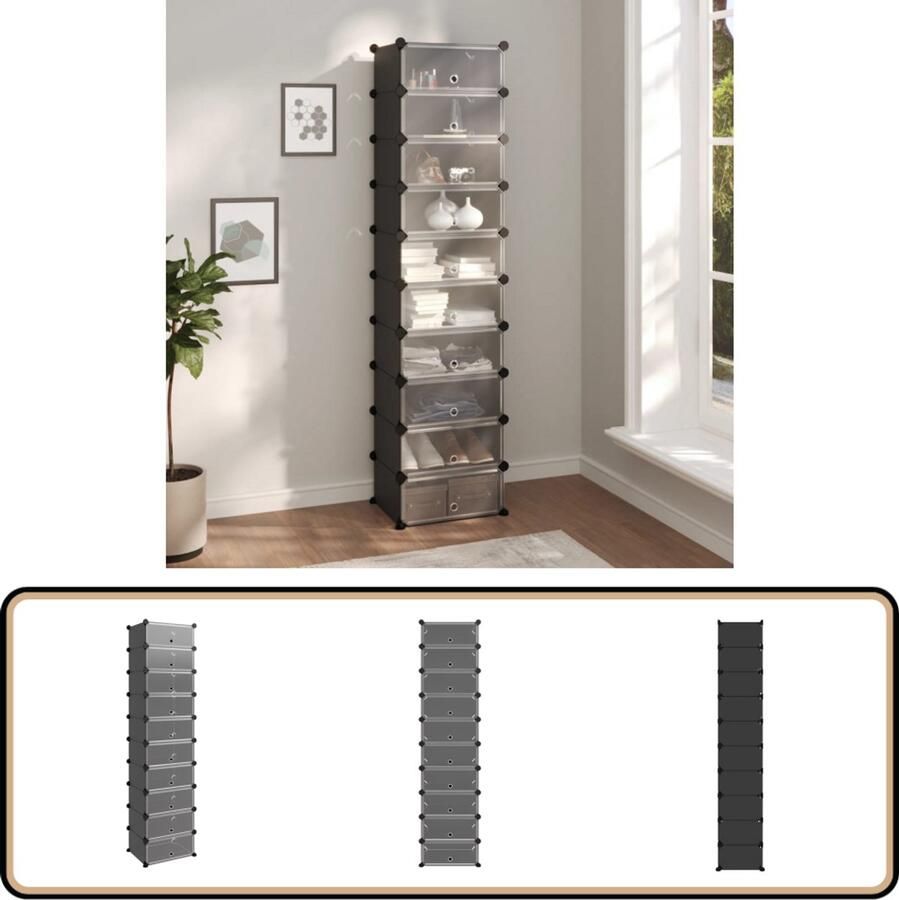 VidaXL Schoenenrek 44x32x174 cm Zwart PP en Staal Schoenenrek Opbergoplossing Schoenuitlegger Schoenenkasten Interieurdecoratie Organisatie Bergruimte