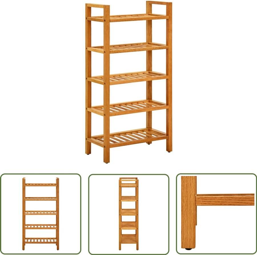 VidaXL Schoenenrek 5 Schappen Massief Eikenhout Schoenenrek Eikenhout Meubilair Landelijke Stijl Schoenen Organiseren Entree Kast Vintage Interieur Ruime Schoenenbergers