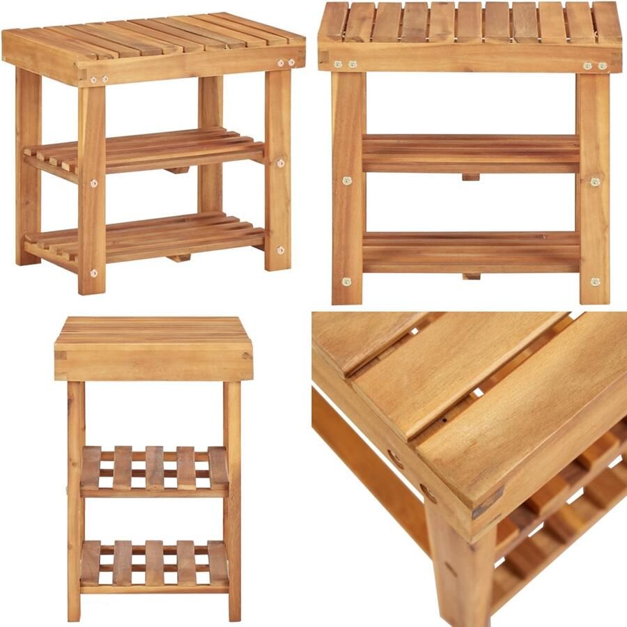 VidaXL Schoenenrek 50x32x45 cm massief acaciahout Schoenenrek Schoenenrekken Schoenenplank Schoenenplanken