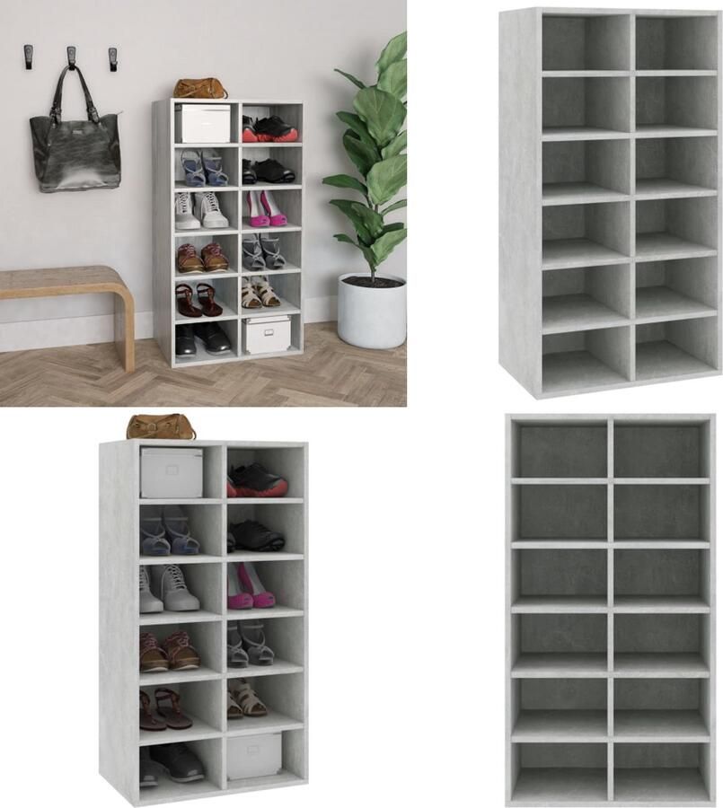 VidaXL Schoenenrek 54x34x100-5 cm bewerkt hout betongrijs Schoenrek Schoenrekken Schoenorganiser Schoenorganisers