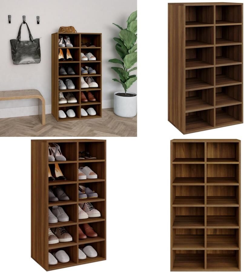 VidaXL Schoenenrek 54x34x100-5 cm bewerkt hout bruineikenkleurig Schoenenrek Schoenenrekken Opbergrek Voor Schoenen Schoenenstellage