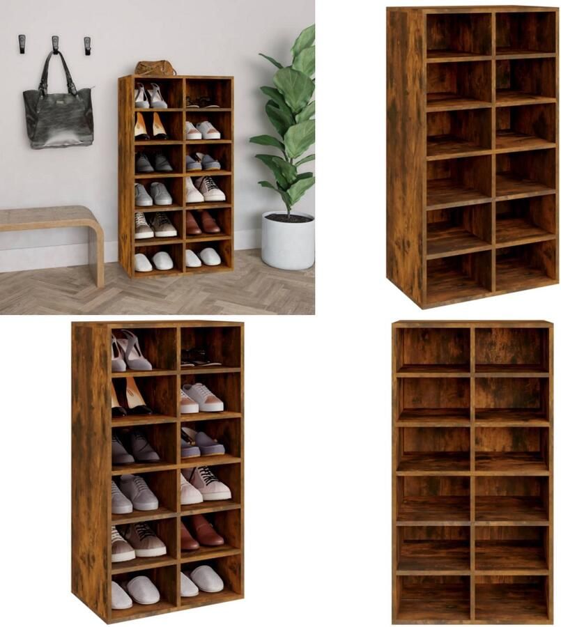 VidaXL Schoenenrek 54x34x100 5 cm bewerkt hout gerookt eikenkleurig Schoenenrek Schoenenrekken Opbergrek Voor Schoenen Schoenenstellage