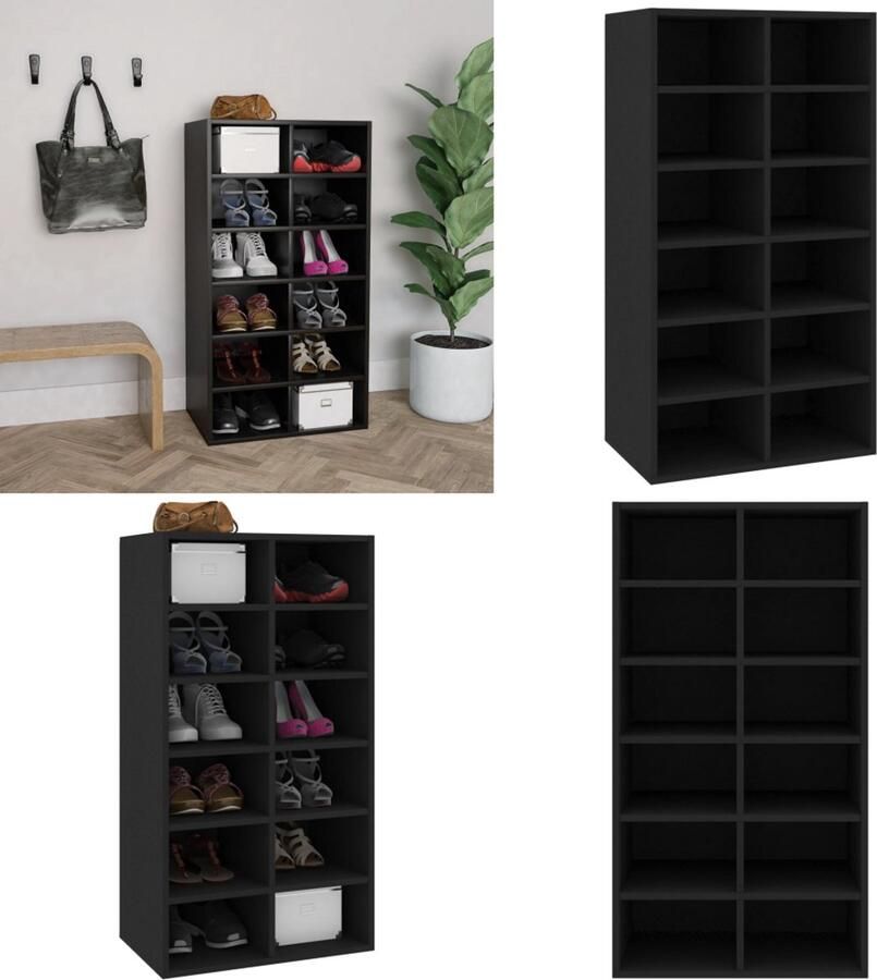 VidaXL Schoenenrek 54x34x100-5 cm bewerkt hout zwart Schoenrek Schoenrekken Schoenorganiser Schoenorganisers