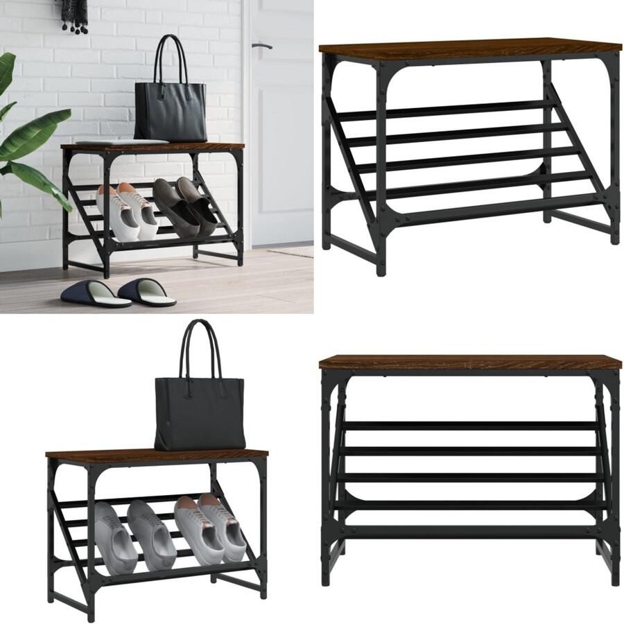 VidaXL Schoenenrek 60x30x45 cm bewerkt hout bruin eikenkleur Schoenenrek Schoenenrekken Schoenenkast Schoenen Kast