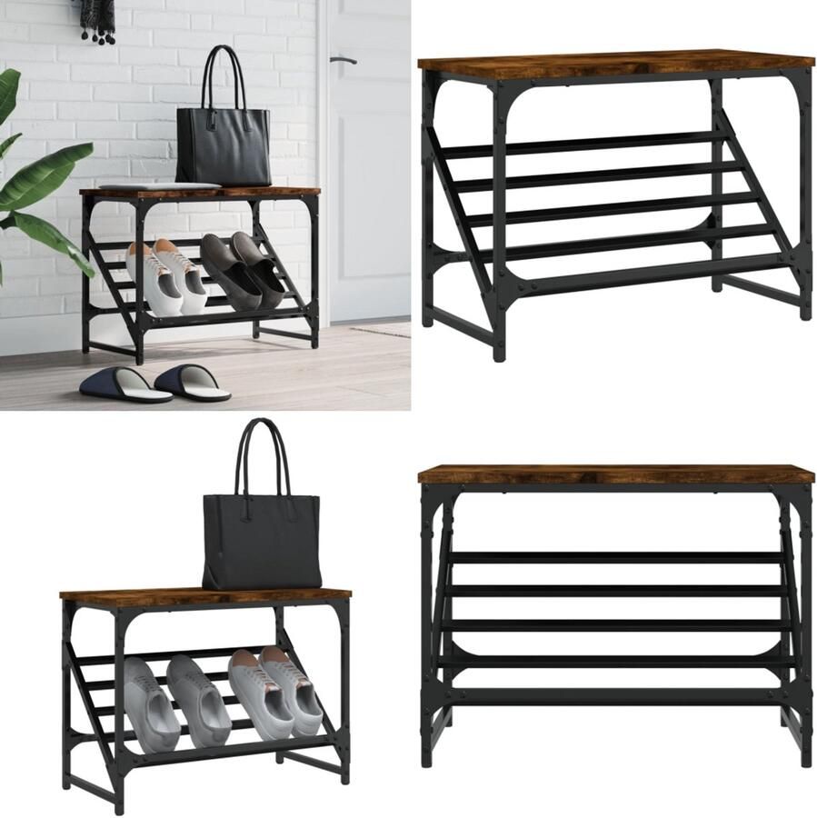 VidaXL Schoenenrek 60x30x45 cm bewerkt hout gerookt eikenkleurig Schoenenrek Schoenenrekken Schoenenkast Schoenen Kast