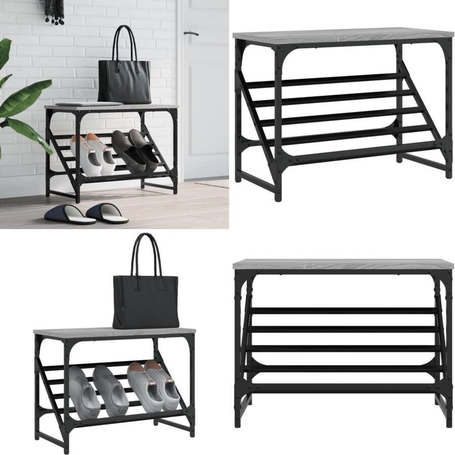 VidaXL Schoenenrek 60x30x45 cm bewerkt hout grijs sonoma Schoenenrek Schoenenrekken Schoenenkast Schoenen Kast