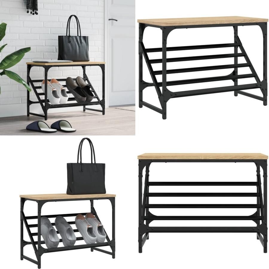 VidaXL Schoenenrek 60x30x45 cm bewerkt hout sonoma eikenkleurig Schoenenrek Schoenenrekken Schoenenkast Schoenen Kast