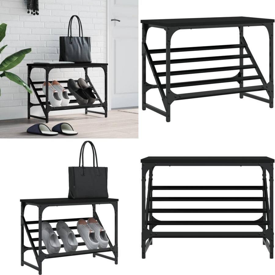 VidaXL Schoenenrek 60x30x45 cm bewerkt hout zwart Schoenenrek Schoenenrekken Schoenenkast Schoenen Kast