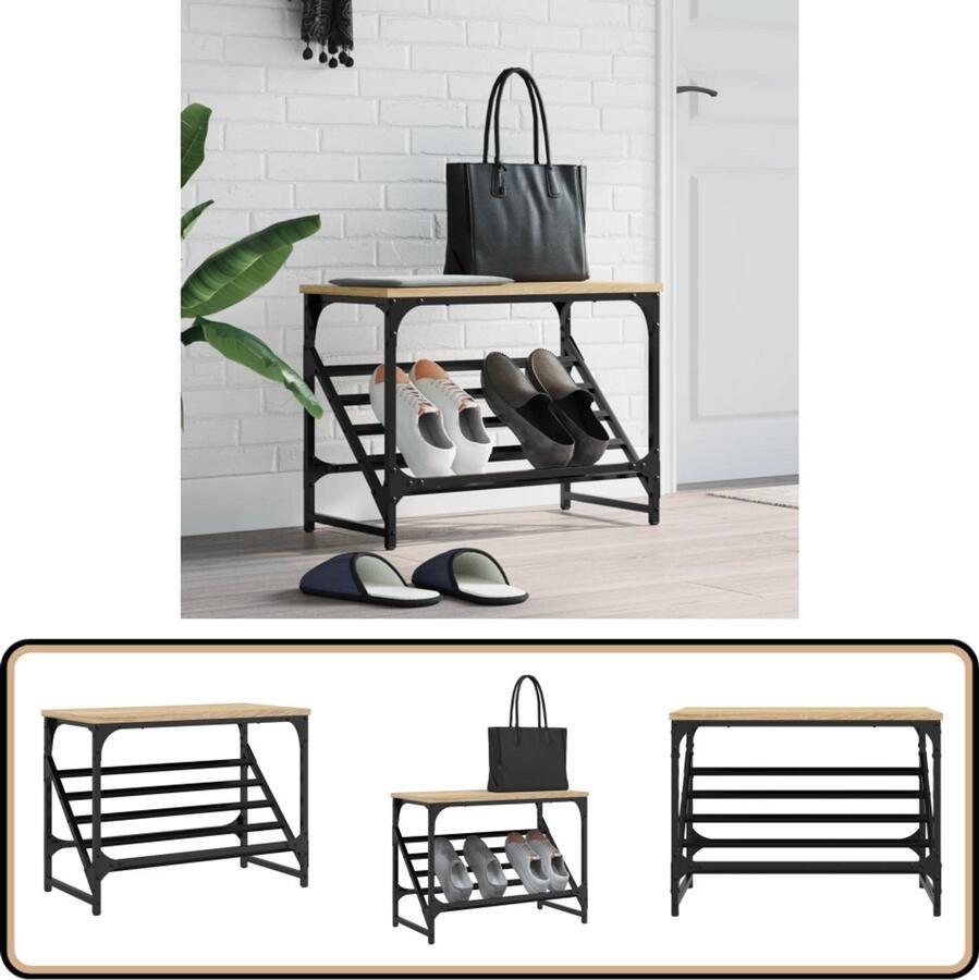 VidaXL Schoenenrek 60x30x45 cm Sonoma eiken Schoenenrek Schoenen Kast Eiken Meubels Vintage Interieur Entree Organisatie Houten Schoenenrek Bruine Schoenenkast Klassiek Design Compact Schoenenrek