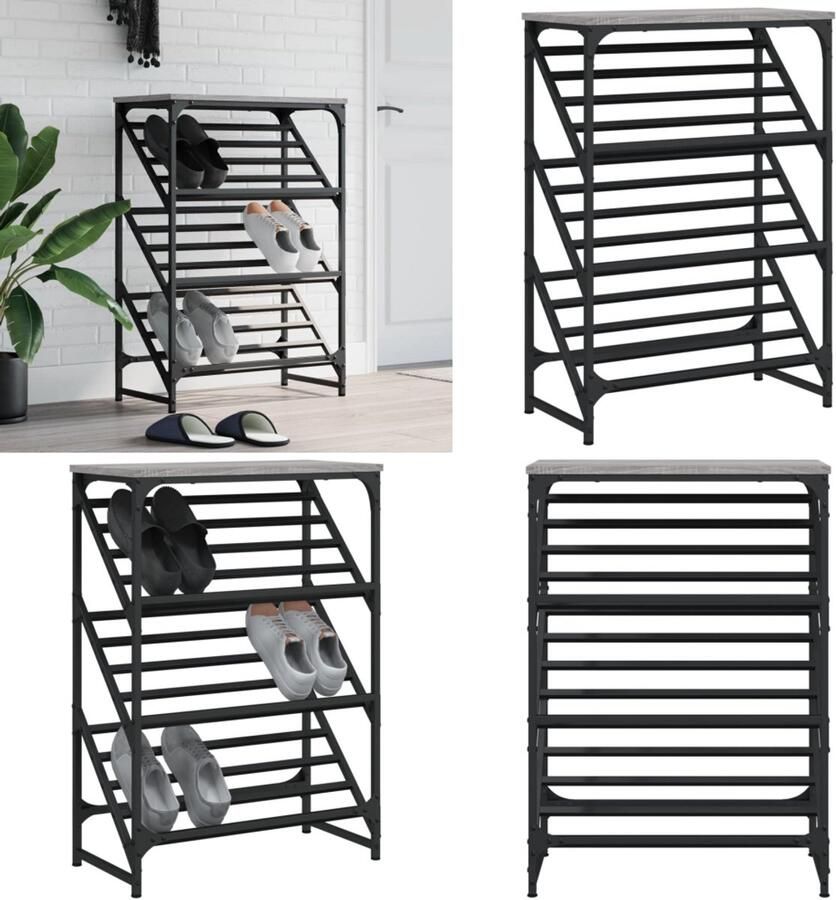 VidaXL Schoenenrek 60x30x85 cm bewerkt hout grijs sonoma Schoenenrek Schoenenrekken Schoenenkast Schoenen Kast