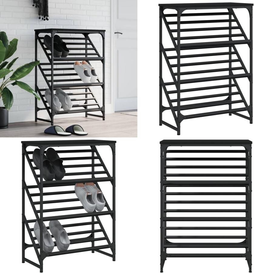 VidaXL Schoenenrek 60x30x85 cm bewerkt hout zwart Schoenenrek Schoenenrekken Schoenenkast Schoenen Kast