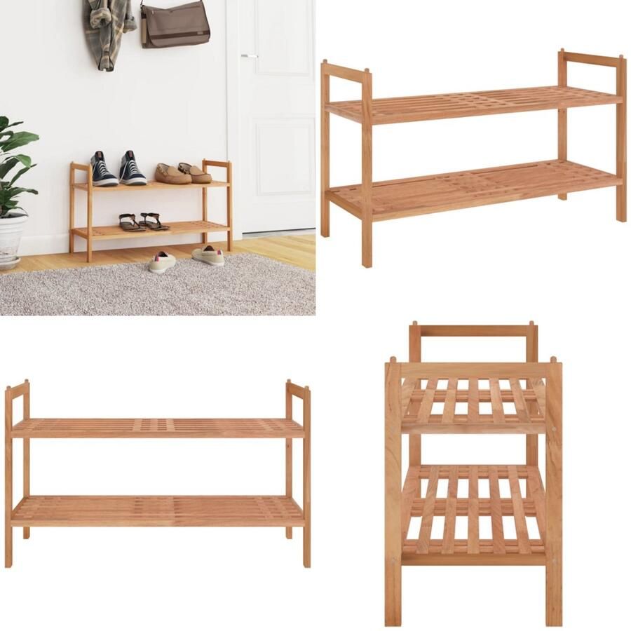 VidaXL Schoenenrek 69x27x41 cm massief walnotenhout Schoenenrek Schoenenrekken Schoenenordener Schoenenorganiser