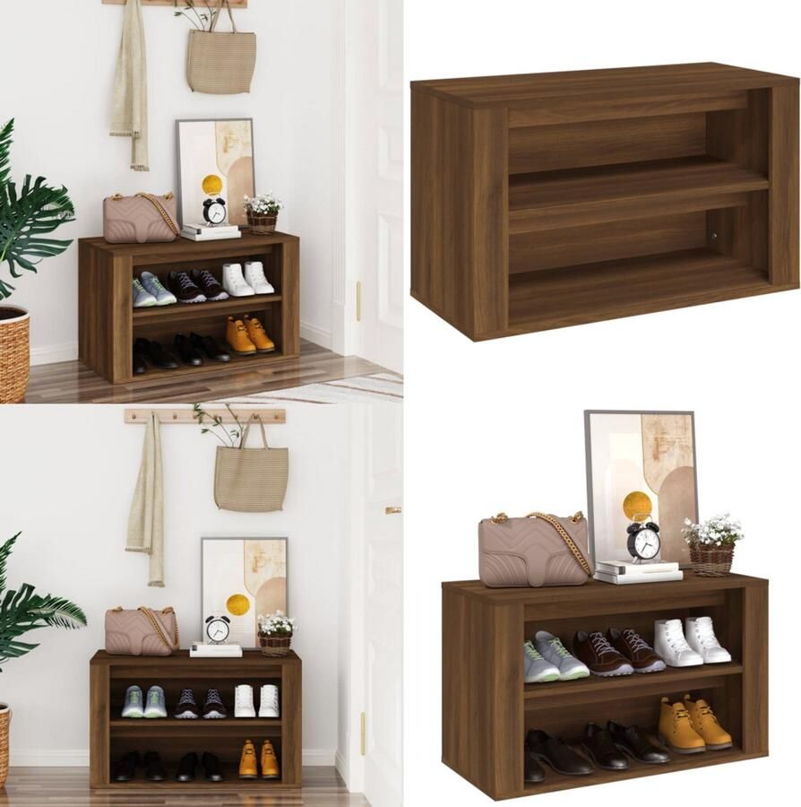 VidaXL Schoenenrek 75x35x45 cm bewerkt hout bruin eikenkleur Schoenenrek Schoenenrekken Opbergrek Voor Schoenen Schoenenstellage