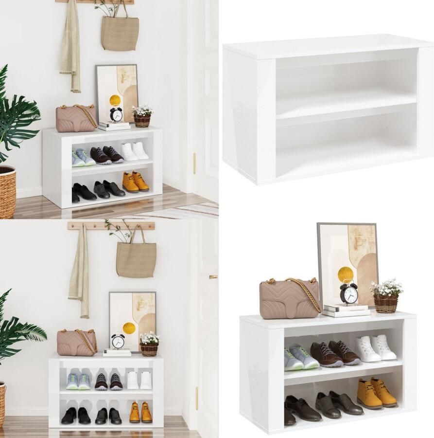 VidaXL Schoenenrek 75x35x45 cm bewerkt hout hoogglans wit Schoenenrek Schoenenrekken Opbergrek Voor Schoenen Schoenenstellage