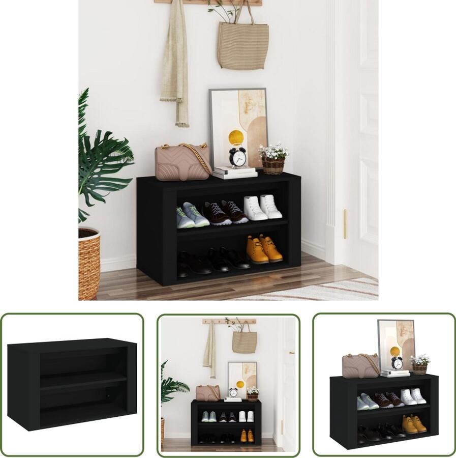 VidaXL Schoenenrek 75x35x45 cm Bewerkt hout Zwart Schoenenrek Schoenenkast Houten Schoenenkast Zwarte Schoenenkast Opbergkast Entree Meubilair Interieurdecoratie Organisatie Schoenuitlegger Bergruimte