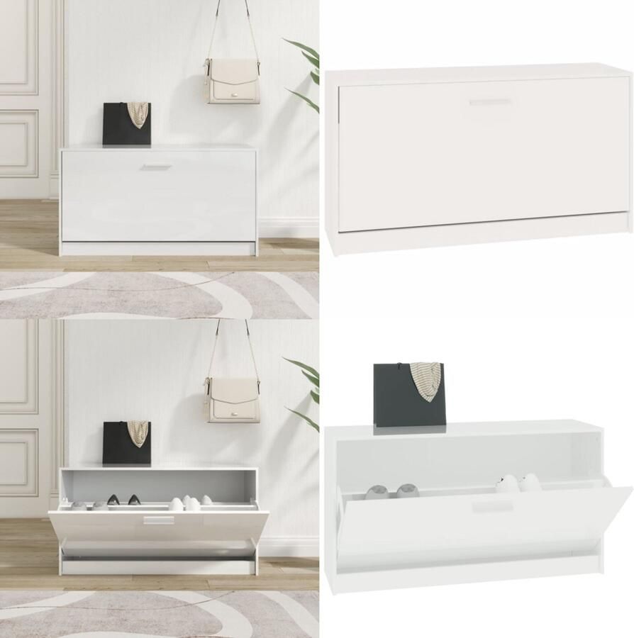 VidaXL Schoenenrek 80x24x45 cm bewerkt hout hoogglans wit Schoenenbank Schoenenbanken Opbergbank Schoenenkast