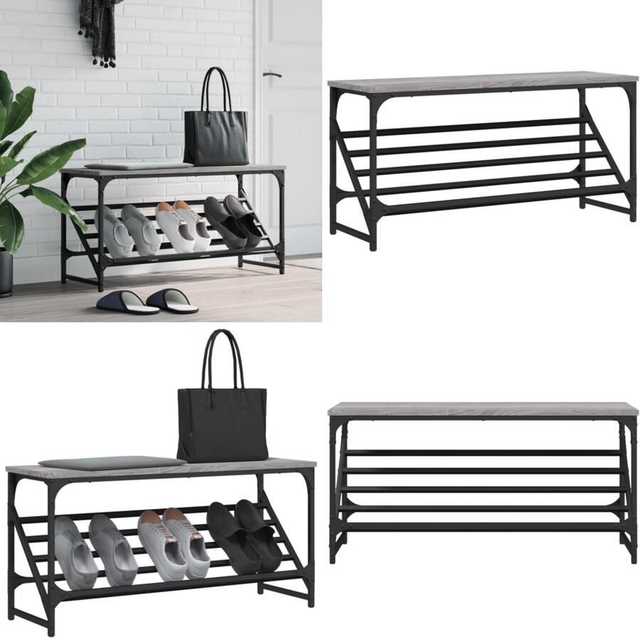 VidaXL Schoenenrek 90x30x45 cm bewerkt hout grijs sonoma eikenkleurig Schoenenrek Schoenenrekken Schoenenkast Schoenen Kast