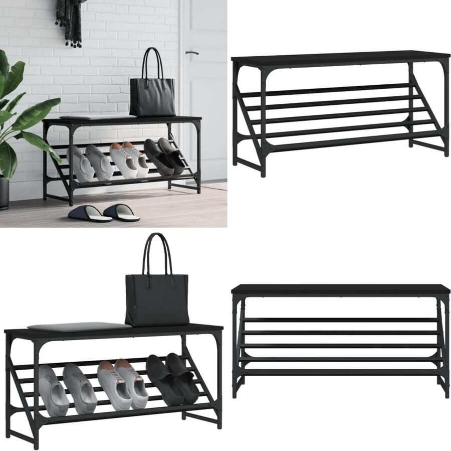 VidaXL Schoenenrek 90x30x45 cm bewerkt hout zwart Schoenenrek Schoenenrekken Schoenenkast Schoenen Kast