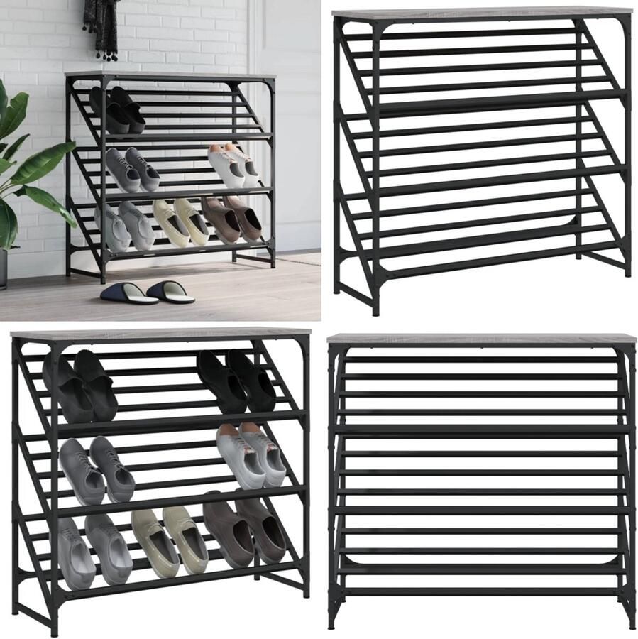 VidaXL Schoenenrek 90x30x85 cm bewerkt hout grijs sonoma Schoenenrek Schoenenrekken Schoenenkast Schoenen Kast