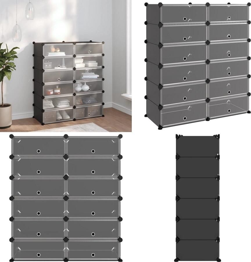 VidaXL Schoenenrek 94 5x36 5x106 cm polypropeen zwart Schoenenrek Schoenenrekken Opbergrek Voor Schoenen Schoenenstellage