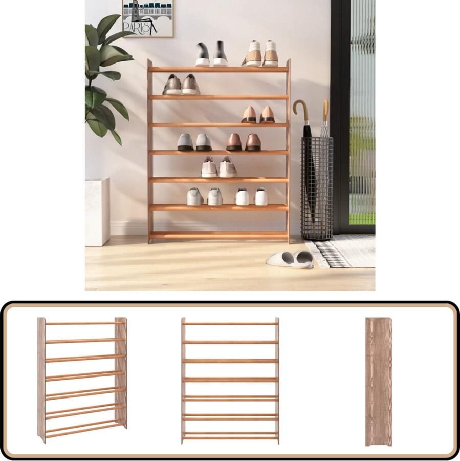 VidaXL Schoenenrek Bruin 90x24x117 cm Hout Schoenenrek Schoenuitlegger Houten Schoenenrek Bruine Schoenenkast Entree Kast Garderobe