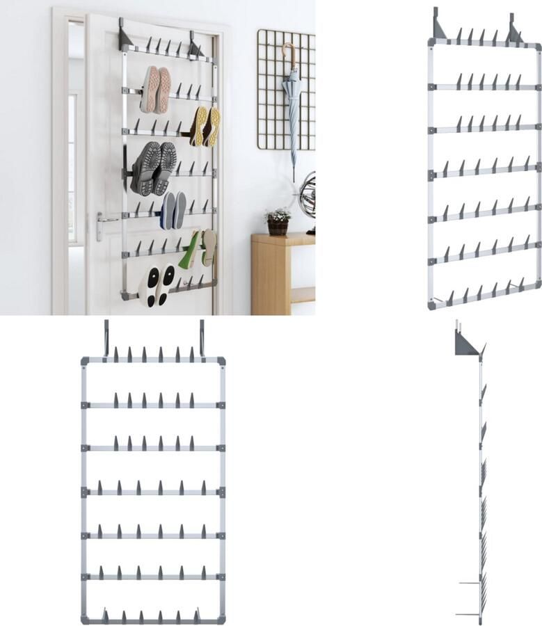 VidaXL Schoenenrek hangend 66x13x139 cm zilverkleurig Hangend Schoenenrek Hangende Schoenenrekken Opbergrek Voor Schoenen Schoenenstellage